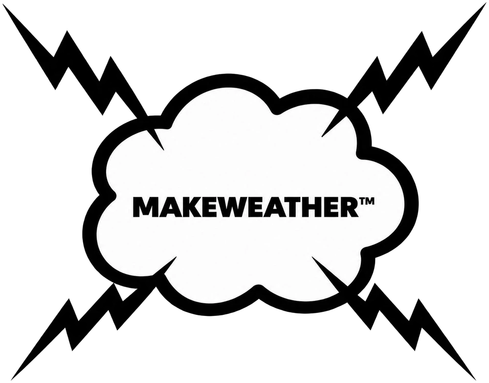 Makeweather, in a storm cloud with four lightning bolts
